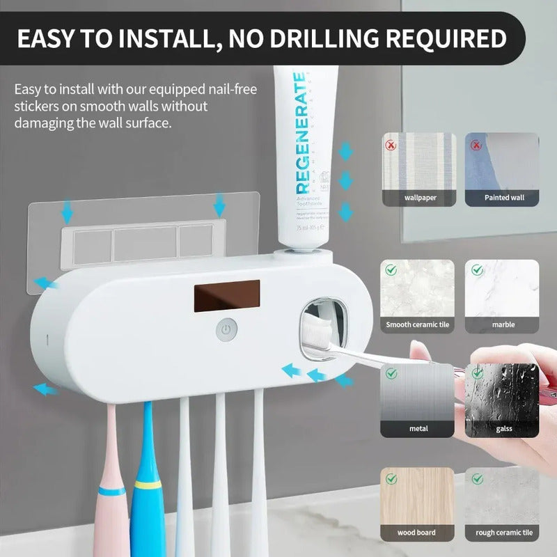 Esterilizador Uv Portacepillos Con Dispensador Pasta Baño Blanco